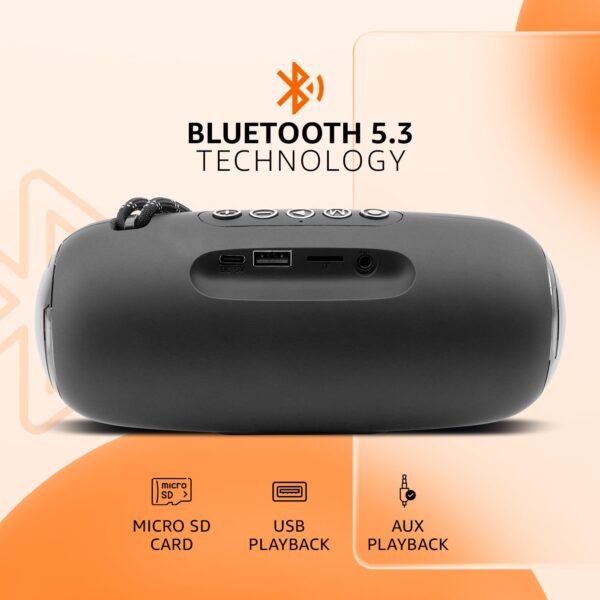 amazon basics B10 10W RMS Bluetooth Speaker with 2000 mAh Battery | Up to 8 hrs of Playback | RGB | Bluetooth 5.3, AUX in, USB & Micro SD Card Connectivity | Type-C Charging (Black) - Image 6