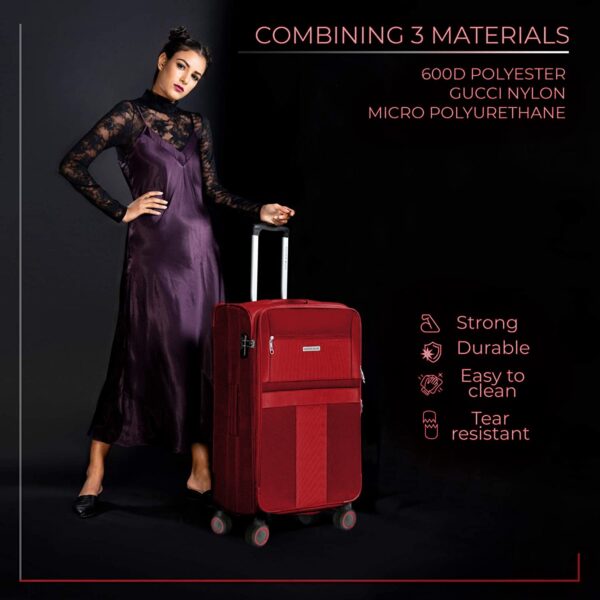 Nasher Miles Toledo Expander Soft-Sided Polyester Check-in Luggage Red 24 inch |65cm Trolley Bag - Image 3