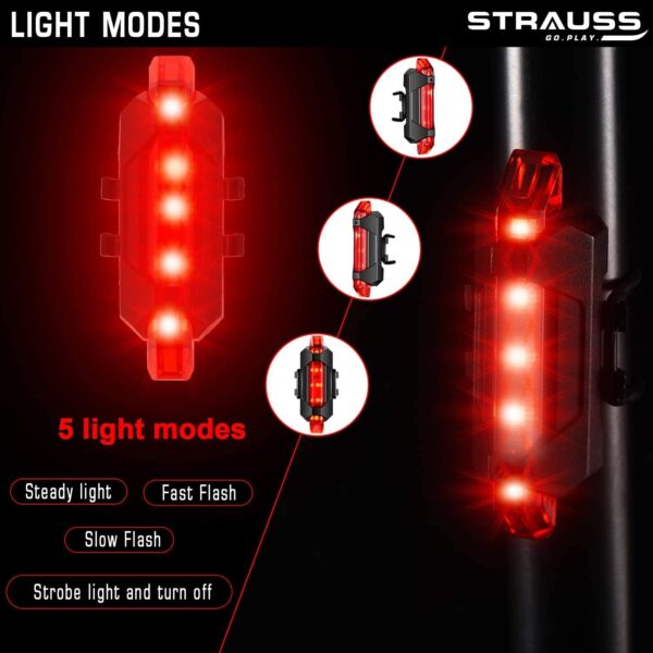 Strauss Bicycle Tail Lights | USB Rechargeable Headlights| Ultra Bright Waterproof Bicycle Tail Lights | Light Set with Led Light | Tail Clip Light Lamp |Taillight Set - Image 3