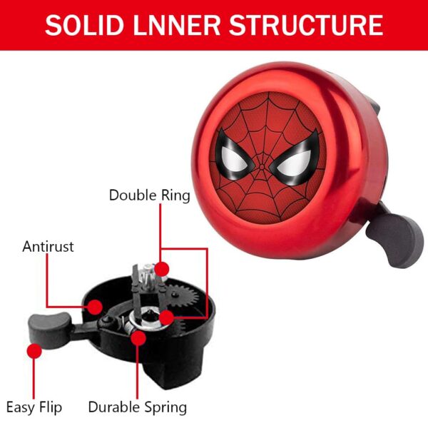 Proberos® Kids Bicycle Bell, Red Super Hero Cartoon Bicycle Bell, Lightweight Steel Bicycle Bell, Durable Bell for Cycle, High Decibel Bicycle Bell Warning Bell Universal for 22mm Tube - Image 3
