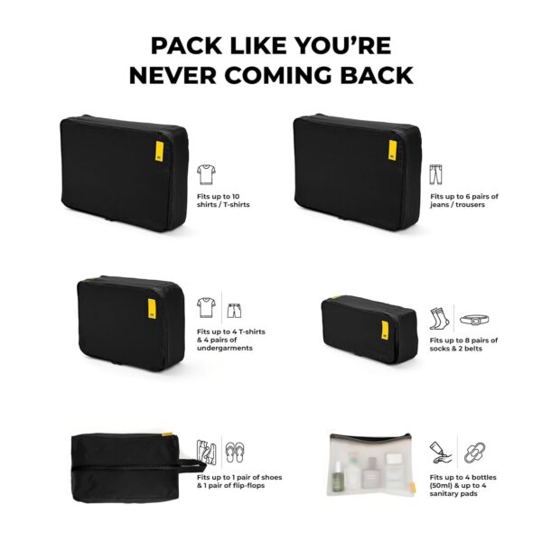MOKOBARA The Packing Cube Nylon Fabric Water Resistant Travel Organizer Wardrobe Organizer Set Of Packing Bag (Xl,Large, Medium, Shoe Bag, Toiletry Bag) (Set Of 6, Crypto), Black - Image 5