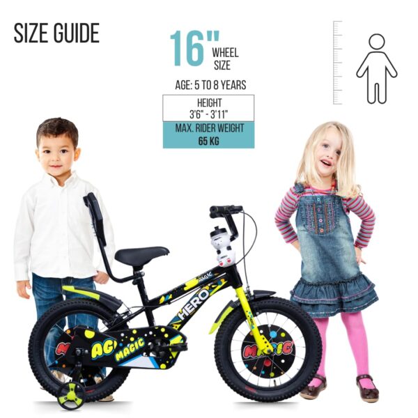Hero Magic 16T Bicycle for Kids with Bottle & Cage | Caliper Brake | Rigid Suspension | Ideal for Kids | Black-Green | 95% Assembled Cycle(Ready to Ride in 5 Mins) - Image 10
