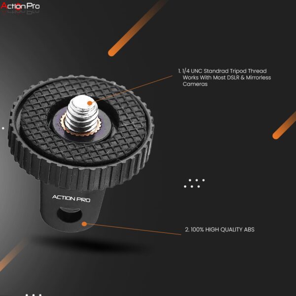 Action Pro 1/4 Thread ABS Tripod Mount with Stainless Steel Nut Adapter Compatible with GoPro-13/12/11/10/9/8/7/6/5/4/3+/3/Insta-360/DJI Osmo Pocket/SJCAM/Xiaomi/YI and All Action Cameras - Image 5
