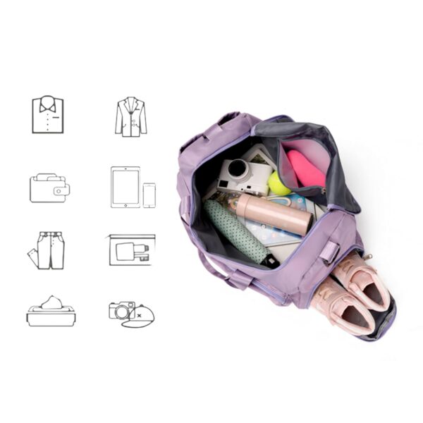 Storite Nylon 44 cms Imported Travel Duffle Bag Sports Gym Shoulder Bag for Women with Wet Pocket & Shoe Compartment Weekender Overnight Travel Luggage Bag (Purple, 44 x 18 x 29 cm) - Image 7