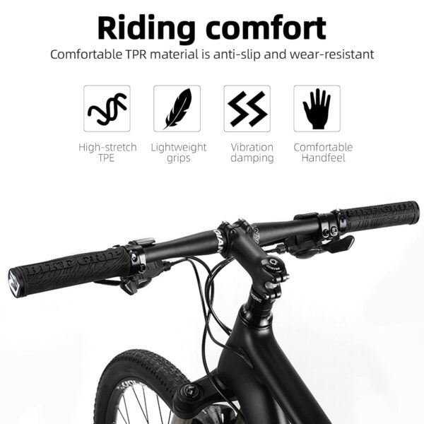 RockBros Bike Handlebar Grips Double Lock-on Bicycle Bar Ends for Mountain MTB BMX 22.2mm Black - Image 2