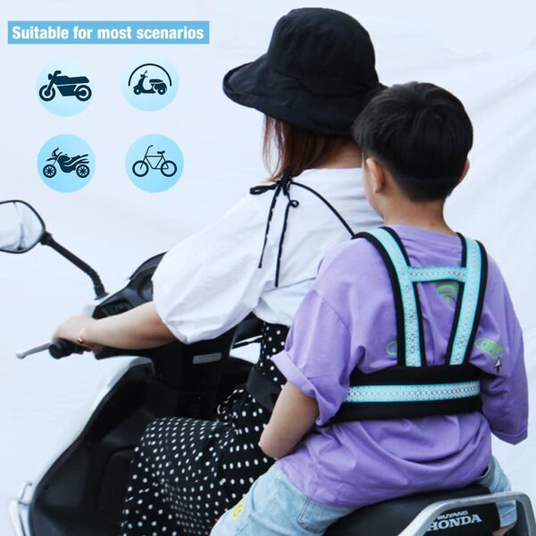 Venzina® Safety Harness Belt for Kids Child Safety Belt for Two Wheeler Motorcycle Scooter Safety Belt for Kids with Reflective Strips Adjustable Kids Motorcycle Harness Belt (2-12 Years) - Blue - Image 4