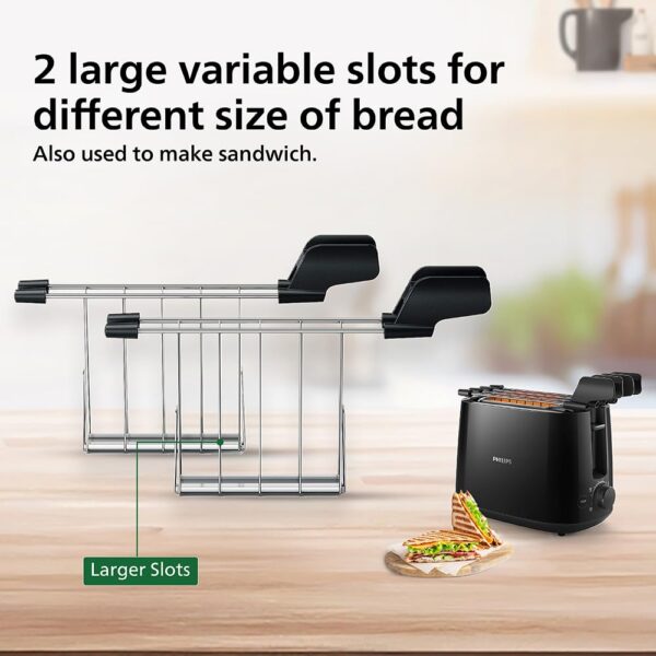 Philips Daily Collection HD2583/90 600-Watt 2 in 1 - Toaster and Sandwichmaker (Black) - Image 5