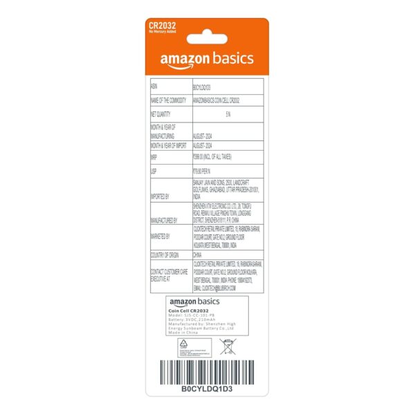 Amazon Basics Long-Lasting CR2032 Lithium Coin Batteries | 3V Voltage | Versatile Applications (Pack of 5) - Image 9