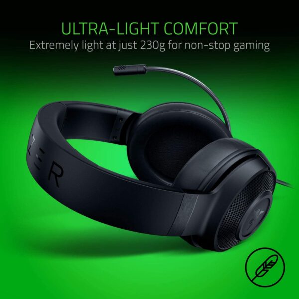 Razer Kraken X Lite Ultralight Gaming Headset: 7.1 Surround Sound Capable - Lightweight Frame - Bendable Cardioid Microphone - for PC, Xbox, PS4, Nintendo Switch - Classic Black - Image 3