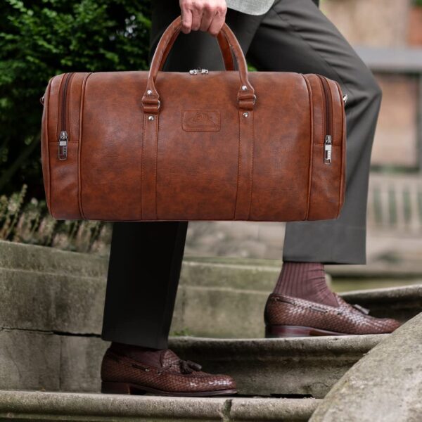 Leather World 55 L Vegan Leather Weekender Travel Duffle Luggage Bag with Detachable Shoulder Strap for Men & Women (TAN) - Image 6