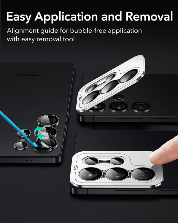 ESR for Samsung Galaxy S25 Ultra Camera Lens Protector, Individual Lens Protectors, Scratch-Resistant Tempered Glass with Aluminum Edging, Samsung Galaxy S25 Ultra Case Friendly, 1 Set, Black - Image 7