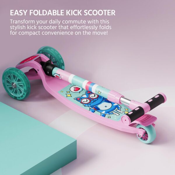 Lifelong Scooter for Kids 3+ Years - Foldable Kids Scooter with PVC Wheels & Adjustable Height - Kick Scooter Capacity 50Kg- Baby Scooter Toys for 3+ Year Old Boy & Girl - Skate Scooter (Llks18) Pink - Image 4