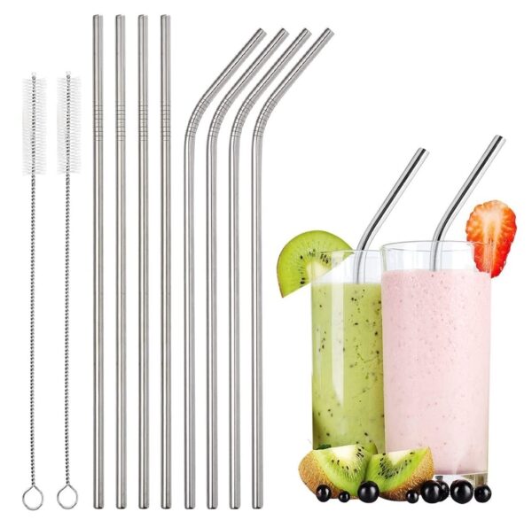 Decorcrafts Stainless Steel Straws for Drinking with Brushes Pack of 10Pieces (4 Bent + 4 Straight + 2 Brushes) Long Steel Straws for Drinking Juice & Drinks for Kids and Adults - Image 2