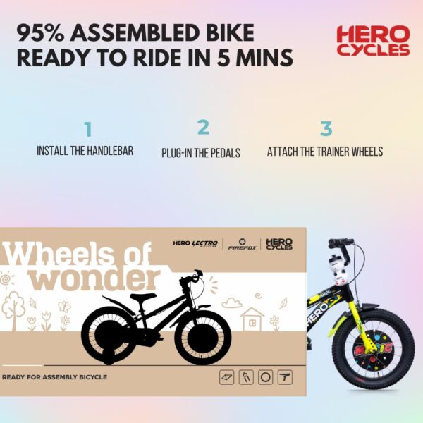 Hero Magic 16T Bicycle for Kids with Bottle & Cage | Caliper Brake | Rigid Suspension | Ideal for Kids | Black-Green | 95% Assembled Cycle(Ready to Ride in 5 Mins) - Image 6