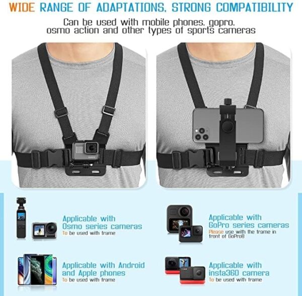 Sounce Mobile Phone Chest Strap Mount GoPro Chest Harness Holder for VLOG/POV Compatible with All Cell Phones and GoPro Hero 9, 8, 7, 6, 5,OSMO Action, AKASO and Other Action Camera - Image 5