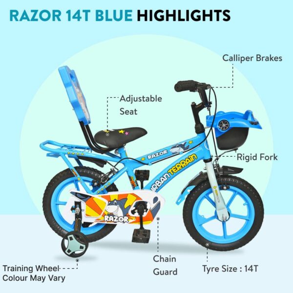 Urban Terrain RAZOR14TBLUE IBC Steel Kids Cycle/Bicycle with Rigid Fork, Cycling Event & Ride Tracking App 14 inch, (Single Speed, Pink) | Ideal for : 2 to 5 Years,Frame Size : 10.5 inch Blue - Image 3