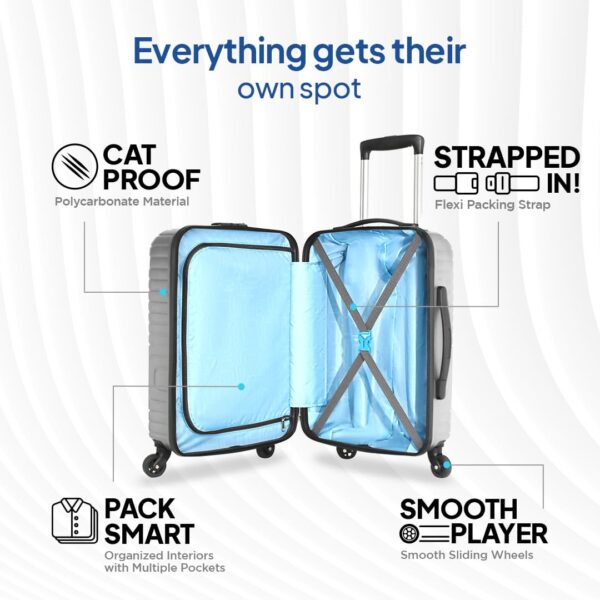 American Tourister Ivy Nxt 55CM Small Hard Luggage Polycarbonate Cabin Trolley Bags for Travel with Mounted TSA Lock for Men & Women - Silver - Image 5