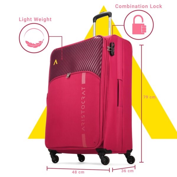 Aristocrat Striker Large Size Soft Check in Spinner Luggage (79 Cm)|Spacious Polyester Trolley with 4 Wheels and Combination Lock|Dazzling Maroon|Unisex| 5 Year Warranty - Image 3