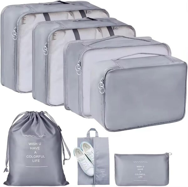 Sprqcart Polyester 7 Set Travel Organizer Bag 3 Packing Cubes + 3 Pouches + 1 Toiletry Organizer Bag (Grey, 27.99 Cm, 11 Cm) - Image 2