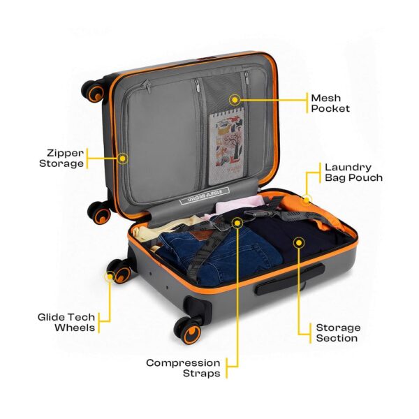 Urban Jungle by Safari Premium Trolley Bags Travel, Large Check-in Suitcase (75 Cm), Hard Luggage with 8 Wheels & TSA Lock Men and Women's Plastic Spinner, Ash Grey - Image 4