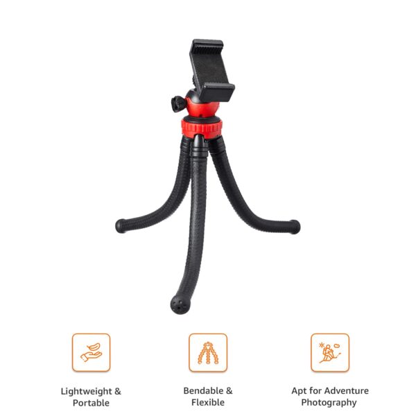 Amazon Basics Flexi Octopus Tripod with 360-Degree Rotating Head with Phone Mount, Ideal for DSLR, Action Cameras, Ring Lights, Panel Reflectors, Umbrellas, and Flashlights - Image 4