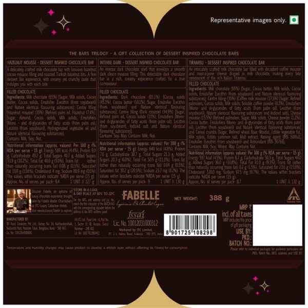 Fabelle The Bars Trilogy - Chocolate Pack, 3 Assorted Large Luxury Chocolate Bars, Premium Packaged Gift Chocolate Box, Centre-Filled Bars, Best Chocolate Gift, 388g - Image 10
