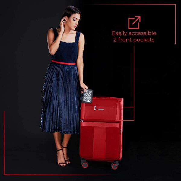 Nasher Miles Toledo Expander Soft-Sided Polyester Check-in Luggage Red 24 inch |65cm Trolley Bag - Image 5
