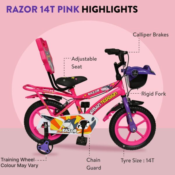 Urban Terrain RAZOR14TPINK IBC Steel Kids Cycle/Bicycle with Rigid Fork, Cycling Event & Ride Tracking App, 14 inch (Single Speed, Pink) | Ideal for : 2 to 5 Years, Unisex, Frame Size : 10.5 inch Pink - Image 3