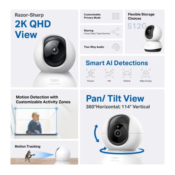 TP-Link Tapo C220 Pan/Tilt Smart Ai 2K 4Mp Qhd 1440P Home Security Wi-Fi Camera| Alexa & Google Assistant Enabled |Night Vision|Two-Way Audio| Motion Detection - Image 3