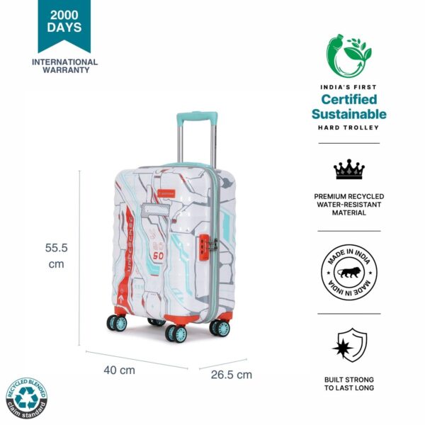 uppercase Cyber Punk (Small) 56Cms|Cabin Inline Trolley Bag For Travel|Polycarbonate Hardshellsided Printed Luggage|Combination Lock|8 Wheel Inline Trolley Bag|Suitcase For Unisex| (White),H-55.5 cms - Image 6