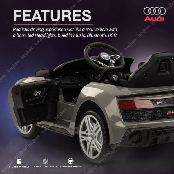 BAYBEE Official Licensed Battery Operated Car for Kids, Ride On Toy Kids Car with Music & Light | Baby Big Battery Car | Electric Car for Kids to Drive 3 to 8 Years Boy Girl (Audi R8 Grey) - Image 7