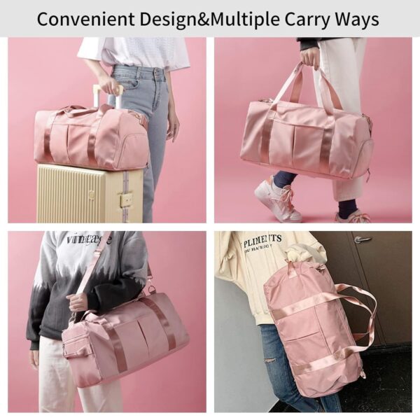 Storite Nylon 46 cm Foldable Travel Duffel Bag, Sports Gym Duffle Bag, Shoulder Handbag for Women, Outdoor Weekend Bag with Shoe and Wet Clothes Compartments (Pink,46x23x23 cm) - Image 7