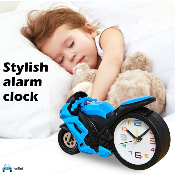 FunBlast Alarm Clock for Heavy Sleepers – Motorcycle Clock, Stylish Analog Table/Desk Alarm Clock for Students, Table Clock for Bedroom, Living Room, Office, Return Gifts for Kids (Blue) - Image 4