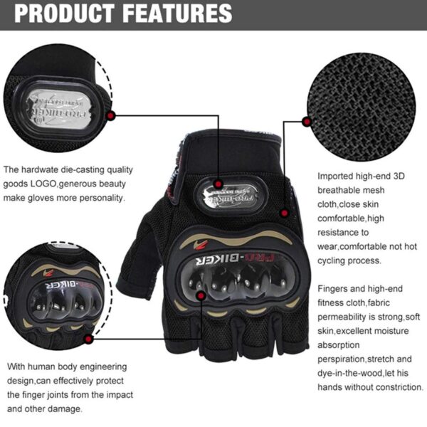 SHOOLIN Half Cut Bike Glove/Racing Gloves/Hand Gloves (Medium, Black) (Set of 1) - Image 3