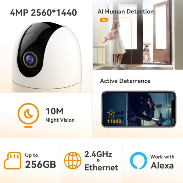Imou 4MP Smart CCTV Security WiFi Camera for Home, 360° Coverage, AI Human Detection, Siren Alarm, Night Vision 10M, 2-Way Talk, Supports 256GB SD Card, WiFi & Ethernet Connection - Image 3