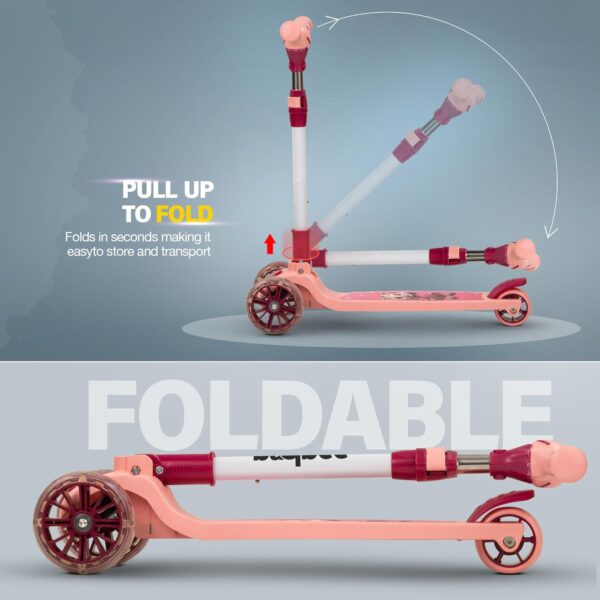 Baybee Kitty Kick Scooter for Kids | Foldable Kids Scooter with 4 Height Adjustable Handle & Brake | Skate Scooter with LED PU Wheels | Runner Scooter for Kids 3 to 10 Years Boys Girls (Pink) - Image 6