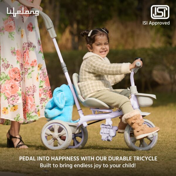 Lifelong Trike Cycle for Kids 2-5 Years - Bike with 3 EVA Wheels, Bell & Basket -Durable Tricycle with Parental Control 30kg Capacity,Lavender Grey - Image 7