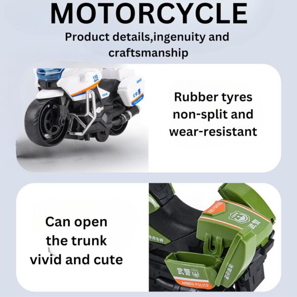 Jo Baby 2 Pcs Police Motorcycle Toy, Pull Back Toy Motorcycle, Toy Motorcycles for Boy (White,Green) - Image 5