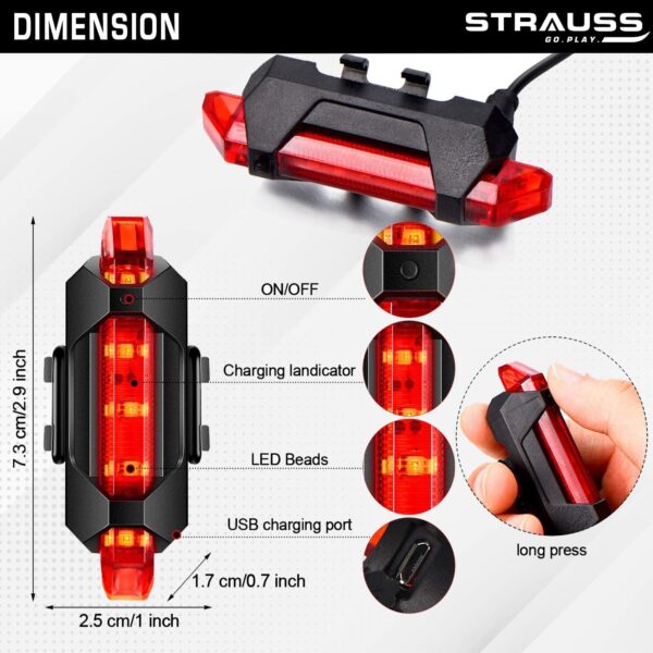 Strauss Bicycle Tail Lights | USB Rechargeable Headlights| Ultra Bright Waterproof Bicycle Tail Lights | Light Set with Led Light | Tail Clip Light Lamp |Taillight Set - Image 2