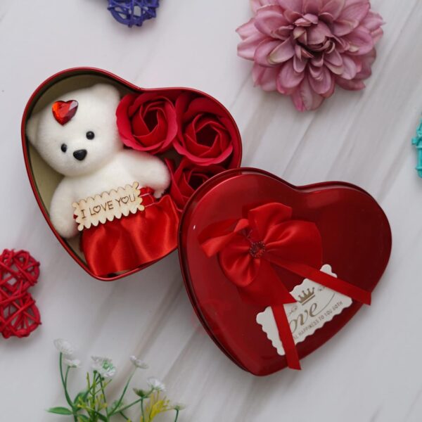 eCraftIndia Heart Shaped Valentines Day Gift Box with I Love You Message Teddy Bear 3 Red Roses| Valentine Gift for Girlfriend Boyfriend Husband Wife|Valentine Day Gifts|Valentine Day Decoration Items - Image 2