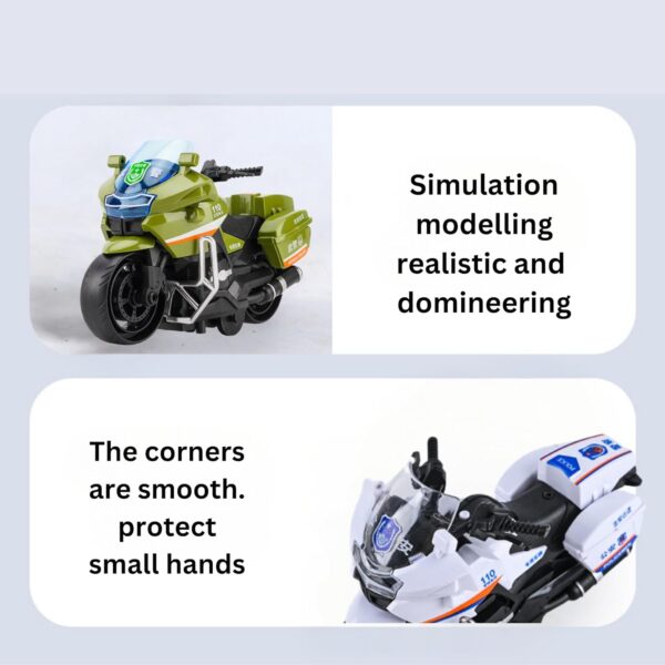 Jo Baby 2 Pcs Police Motorcycle Toy, Pull Back Toy Motorcycle, Toy Motorcycles for Boy (White,Green) - Image 6