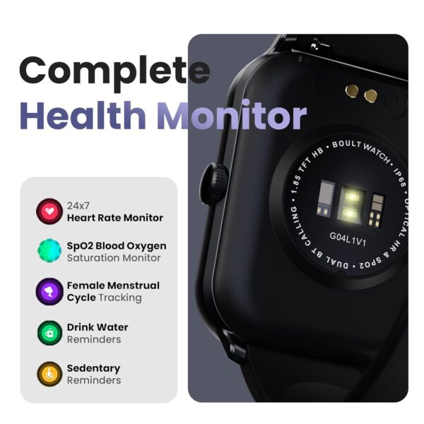 Boult Drift+ Smart Watch 1.85''HD Screen, Bluetooth Calling, IP68, 500 Nits Brightness,150+ Watchfaces, AI Voice Assistant, SpO2 Monitoring, 100+ Sports Mode Smartwatch (Jet Black) - Image 12
