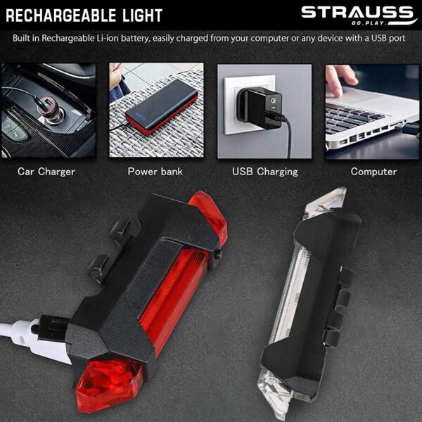 Strauss Bicycle Tail Lights | USB Rechargeable Headlights| Ultra Bright Waterproof Bicycle Tail Lights | Light Set with Led Light | Tail Clip Light Lamp |Taillight Set - Image 5