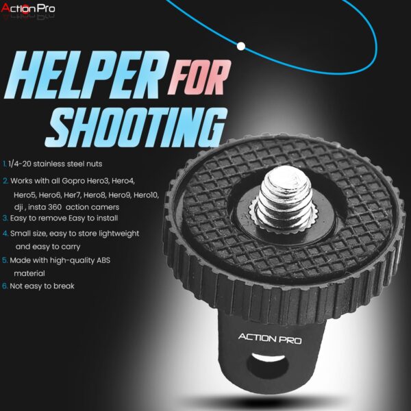 Action Pro 1/4 Thread ABS Tripod Mount with Stainless Steel Nut Adapter Compatible with GoPro-13/12/11/10/9/8/7/6/5/4/3+/3/Insta-360/DJI Osmo Pocket/SJCAM/Xiaomi/YI and All Action Cameras - Image 6