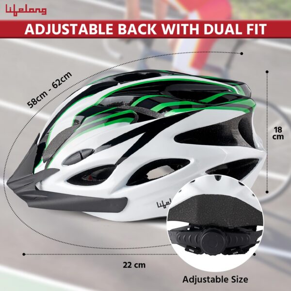 Lifelong Adjustable Cycling Helmet with Detachable Visor|Adjustable Light Weight Mountain Bike Cycle Helmet with Padding for Kids and Adults|Racing Helmet for Men and Women (6 Months Warranty) - Image 6
