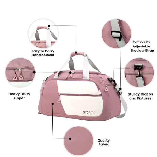 Storite Nylon 54 Cm Imported Multi Purpose Travel Duffle Bag for Women with Dry and Wet Pocket, Lightweight Waterproof Backpack Carry Luggage Bag with Shoe Compartment (Deep Pink, 54 x 12 x 24 cm) - Image 5