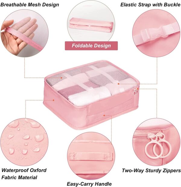 TS WITH TECHSUN Travel Organizer 7 in 1 Travel Laundry Cosmetics Luggage Packing Organizers Set Makeup Bags Organizer Packing Cubes with Shoe Bag for travel, Nylon (Pink) - Image 8