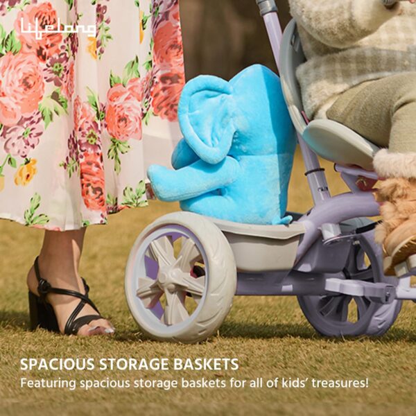 Lifelong Trike Cycle for Kids 2-5 Years - Bike with 3 EVA Wheels, Bell & Basket -Durable Tricycle with Parental Control 30kg Capacity,Lavender Grey - Image 6