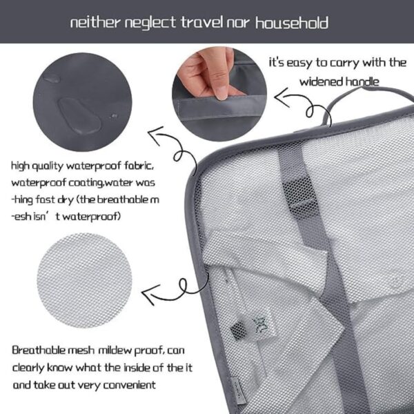 Sprqcart Polyester 7 Set Travel Organizer Bag 3 Packing Cubes + 3 Pouches + 1 Toiletry Organizer Bag (Grey, 27.99 Cm, 11 Cm) - Image 8
