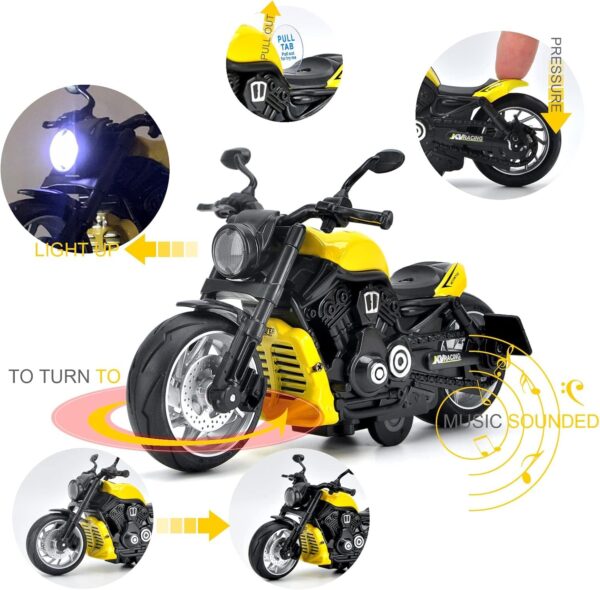 Nimika Motorcycle, Pull Back Toy Vehicle with Light and Music, Red, for Kids Age 3+ Years - Image 2